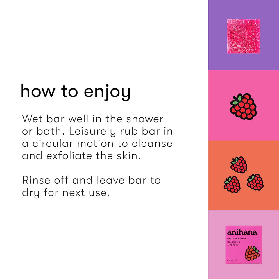 Anihana Sugar Scrub Soap Bar With Coconut Oil, Moisturizing, Gentle, Exfoliating Body Scrub, Refreshing Raspberry And Vanilla Scent, 3.6 Oz