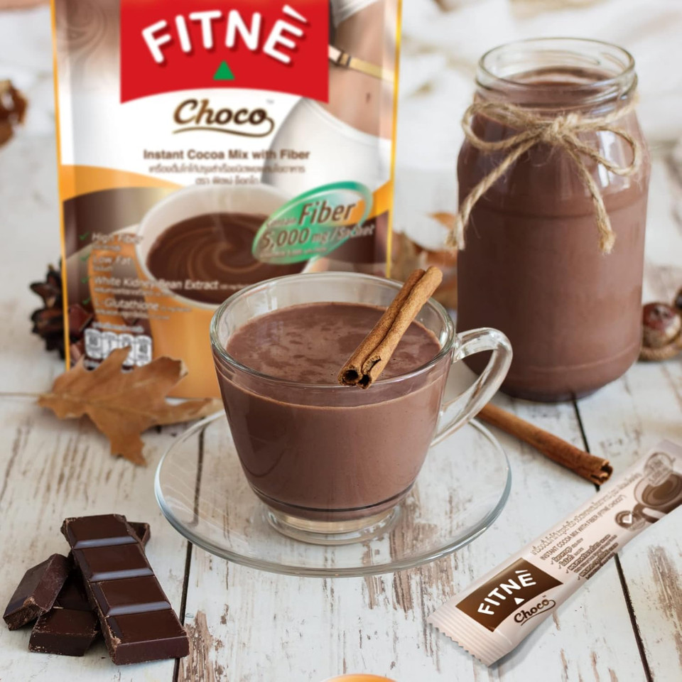 Fitne Instant Choco Mix With Fiber Filling White Kidney Bean Extract Smooth Taste Chocolate Drink No Sugar Sucralose Sweetener, 10 Sachets