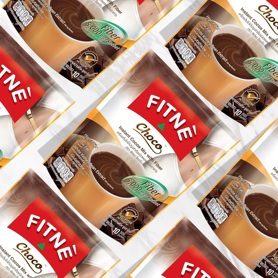 Fitne Instant Choco Mix With Fiber Filling White Kidney Bean Extract Smooth Taste Chocolate Drink No Sugar Sucralose Sweetener, 10 Sachets