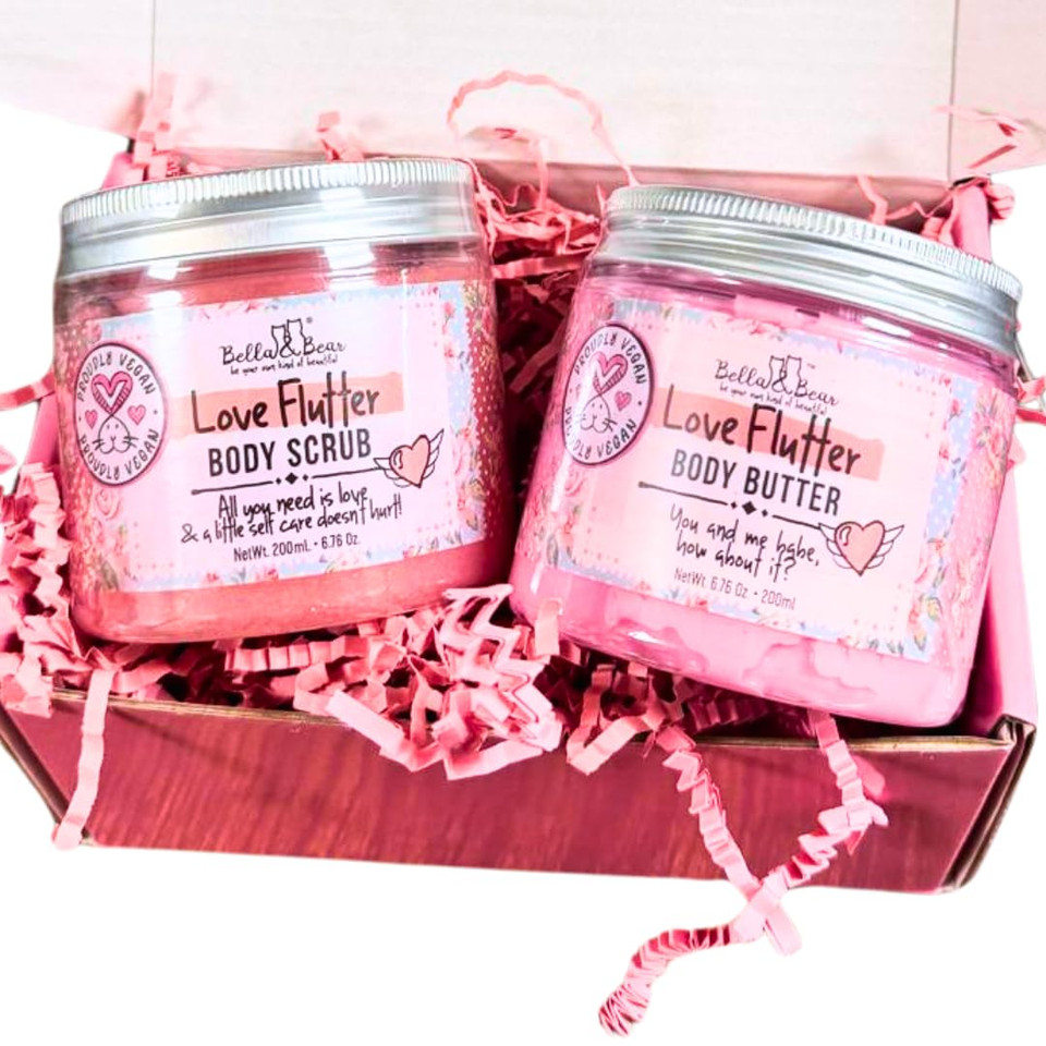 Bella And Bear Love Flutter Gift Set | Body Scrub | Body Butter | Valentines Gift For Her
