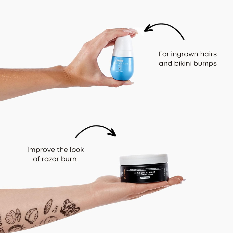 Bushbalm Ingrown Hair And Razor Bumps Minimizer 2-Step Routine - Includes Nude Ingrown Hair Oil (30 Ml) And Sweet Escape Exfoliating Scrub (236 Ml)