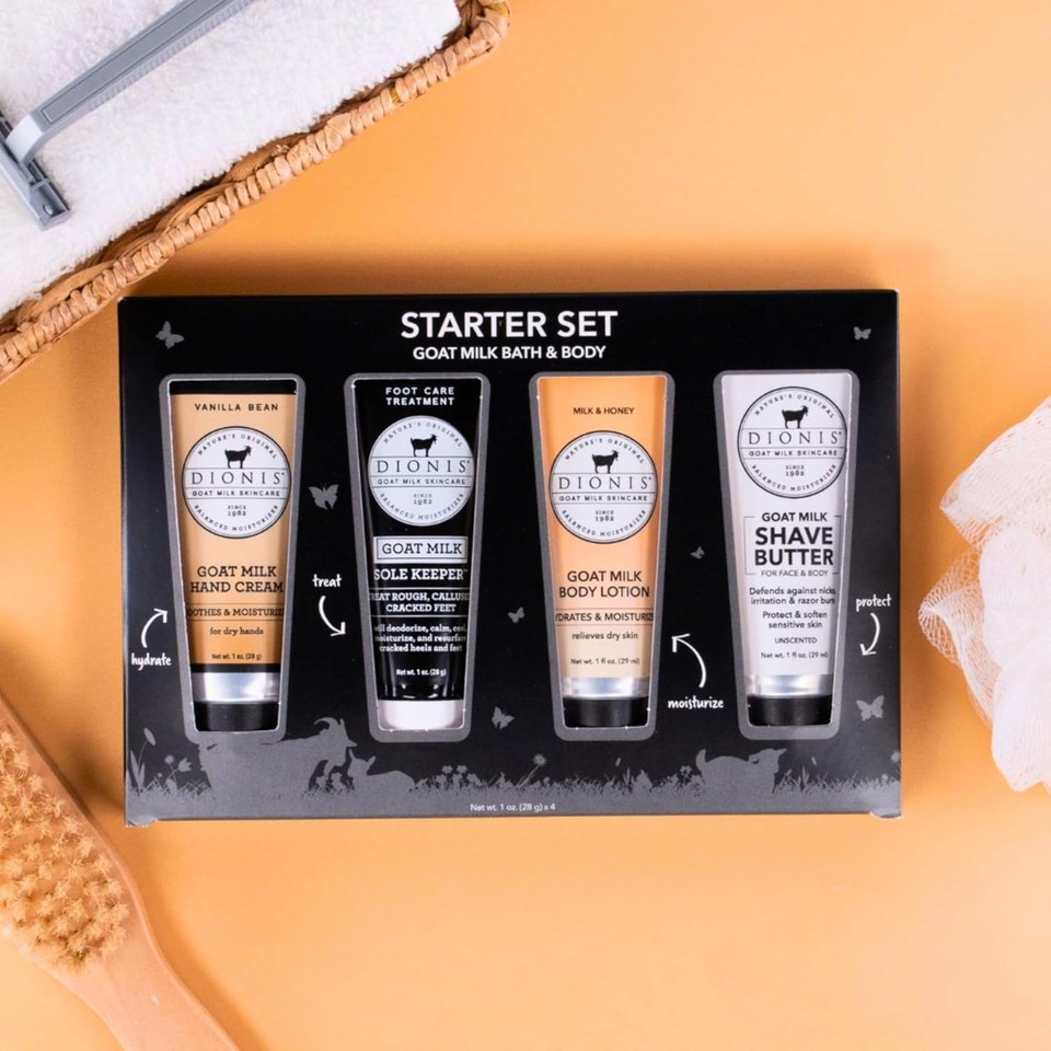 Dionis Goat Milk Skincare Assorted Scented Hand Cream, Travel Size Self Care Moisturizing Lotion For Women, Vitamins & Minerals Hydrate Dry Skin - Cruelty Free, Paraben Free, Bath & Body Starter Kit