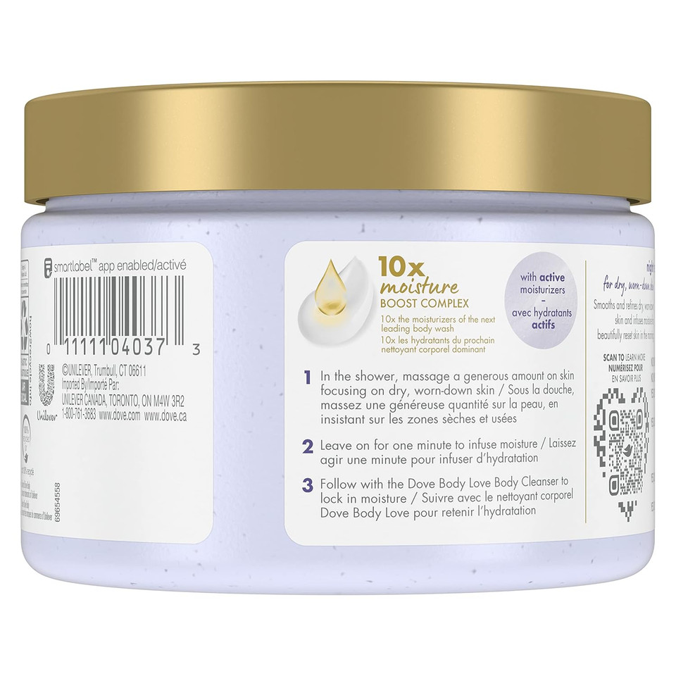 Dove Body Love Body Polish Night Recovery 3 Count For Dry, Worn-Down Skin, Body Scrub With Retinol And Botanical Oils For Silky, Smooth Skin 12 Oz