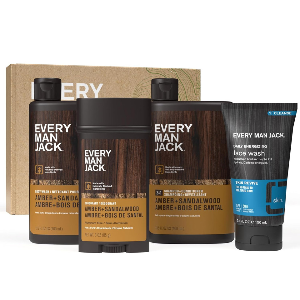 Every Man Jack MenS Sea Minerals + Citron Bath And Body Gift Set - Clean Ingredients & Sea Minerals And Citron Scent - Round Out His Routine With Body Wash, 2-In-1 Shampoo, Deodorant & Face Wash