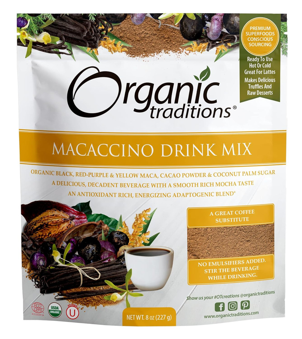 Organic Traditions Macaccino Drink Mix - 8Oz - Maca Root & Cacao Powder Blend