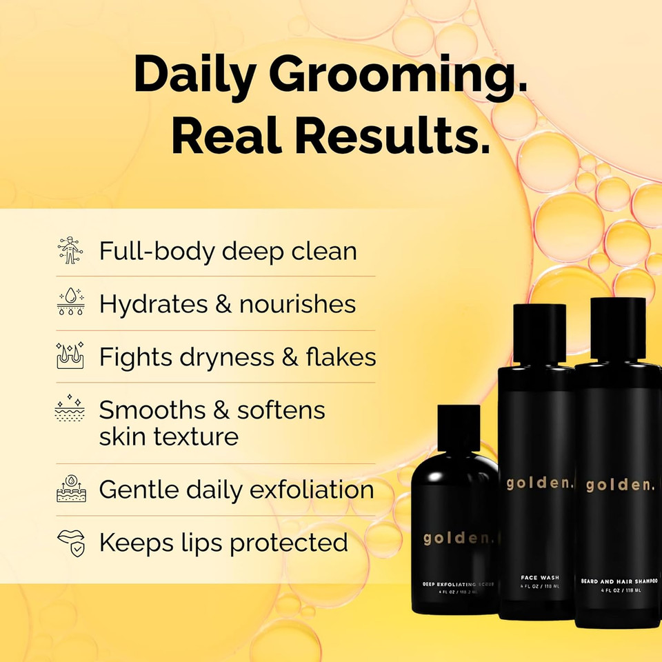 Golden Grooming The Unbearded Bundle  Clean Face & Fresh Skin Essentials For Black Men | Beard & Hair Shampoo, Body Wash, Balm & More!