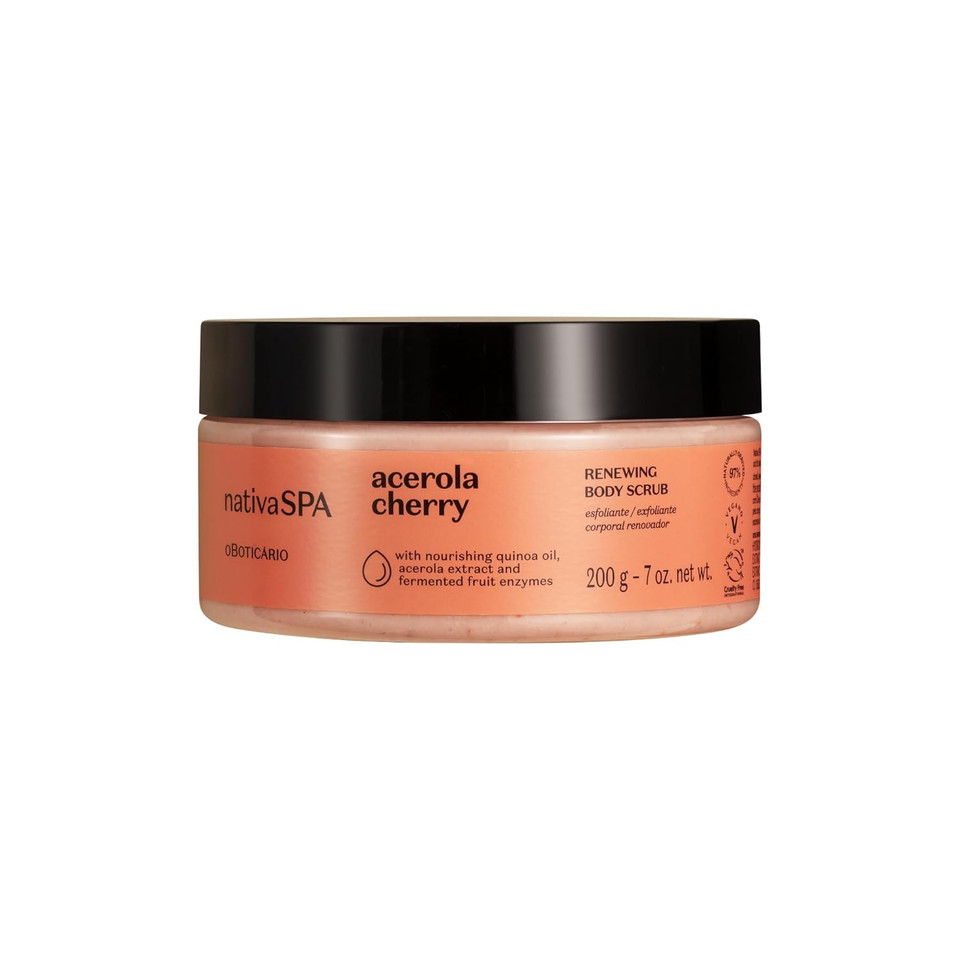 Nativa Spa By O Boticario Acerola Cherry Renewing Body Scrub, Gentle Exfoliation For Smooth, Radiant Skin, 7.05 Ounce (200G)