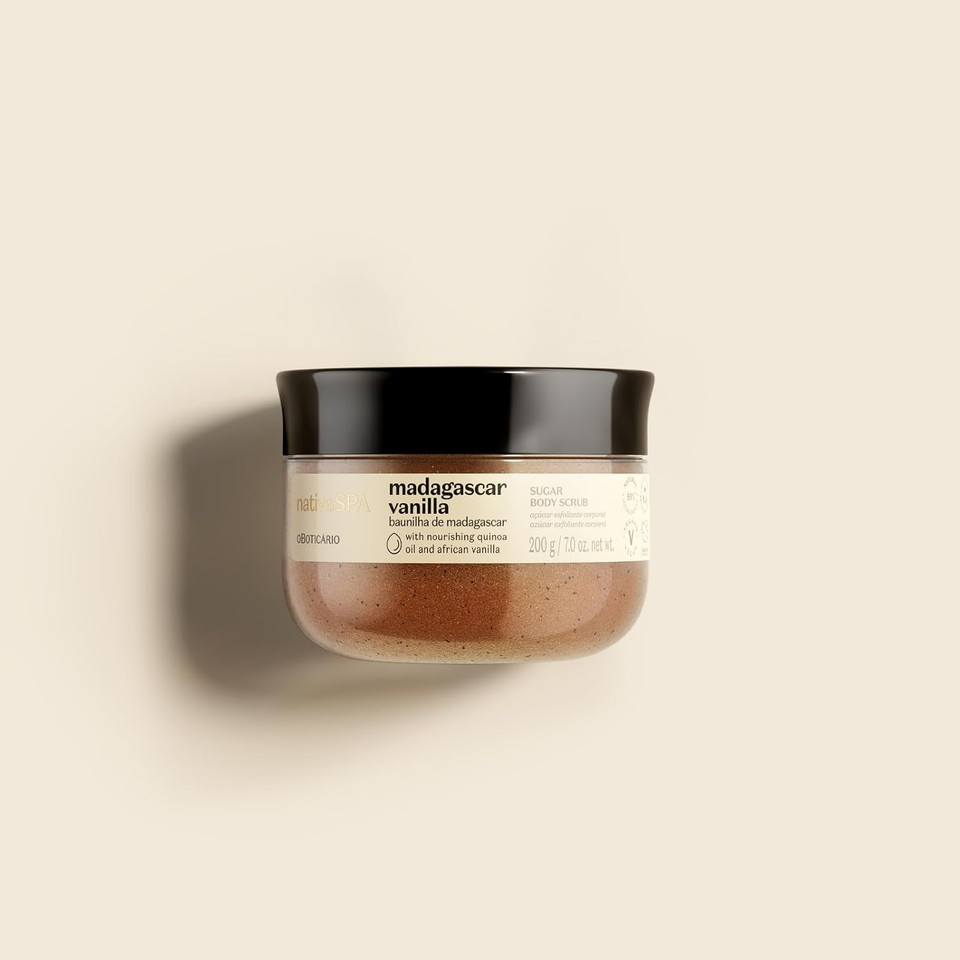Nativa Spa By O Boticário Madagascar Vanilla Exfoliating Body Scrub, Hydrating & Anti Aging Gentle Exfoliator, 7 Ounce
