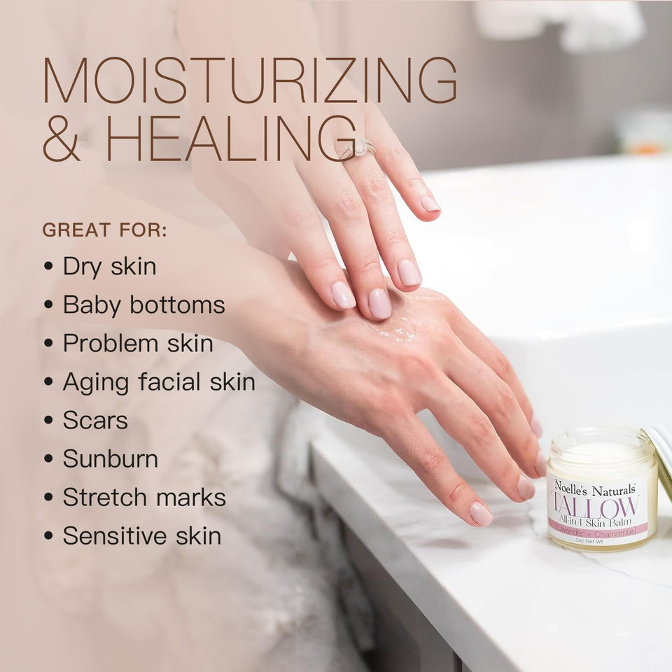 Organic Tallow Balm - 2Oz Jar - Lavender Chamomile - All-In-One Skin Balm - Soothing, Healing, Moisturizing, For All Skin Types - Excellent For Dry Skin, Eczema, Burns, Cuts, Boo-Boos, Cracked Heels