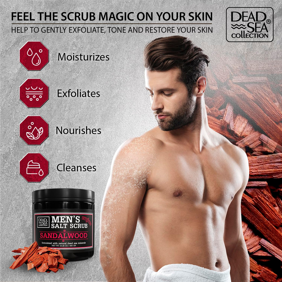 Salt Body Scrub Amberwood For Men  Moisturizes, Exfoliates & Nourishes Skin  Cleanses & Detoxifies With Dead Sea Minerals - Dead Sea Collection  23.28 Oz