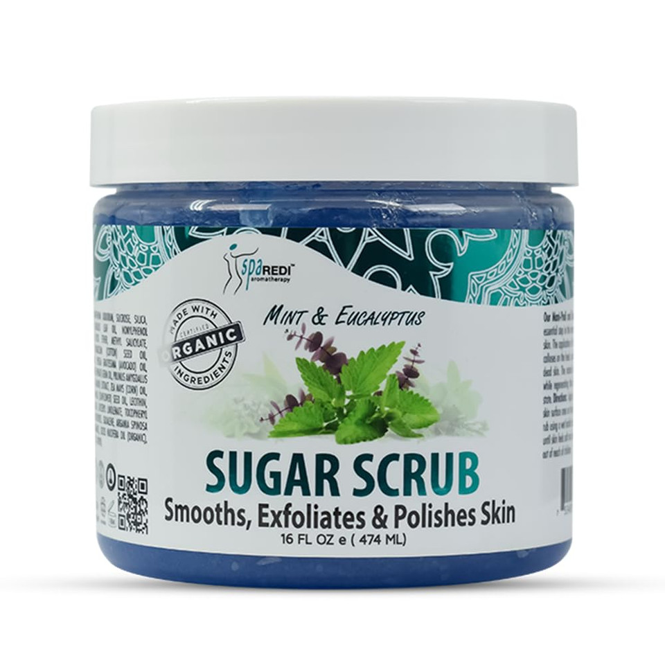 Spa Redi - Sugar Body Scrub, Mint And Eucalyptus,16 Oz - Exfoliating, Moisturizing, Hydrating And Nourishing, Glow, Polish, Smooth And Fresh Skin - Body Exfoliator