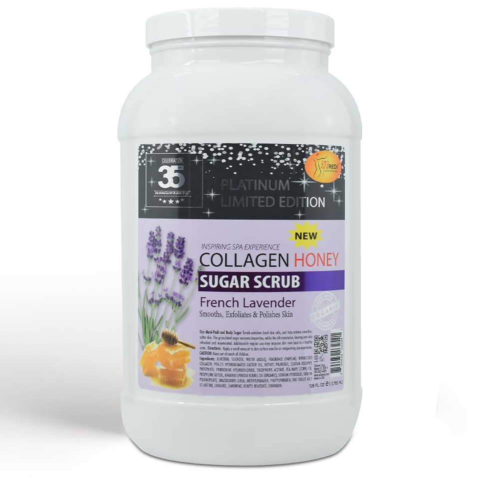 Spa Redi Sugar Scrub - Exfoliating, Moisturizing, Hydrating And Nourishing, Glow, Polish, Smooth And Fresh Skin - Body Exfoliator, French Lavender - 128 Oz