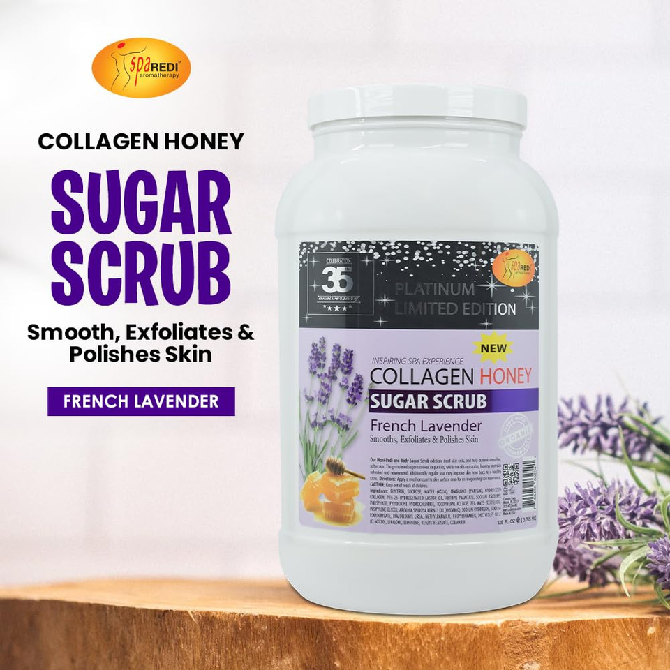 Spa Redi Sugar Scrub - Exfoliating, Moisturizing, Hydrating And Nourishing, Glow, Polish, Smooth And Fresh Skin - Body Exfoliator, French Lavender - 128 Oz