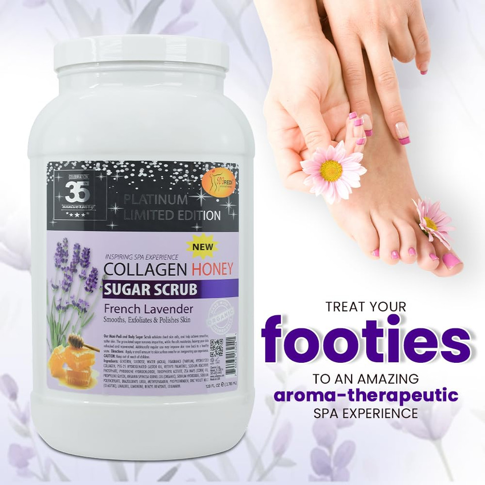 Spa Redi Sugar Scrub - Exfoliating, Moisturizing, Hydrating And Nourishing, Glow, Polish, Smooth And Fresh Skin - Body Exfoliator, French Lavender - 128 Oz