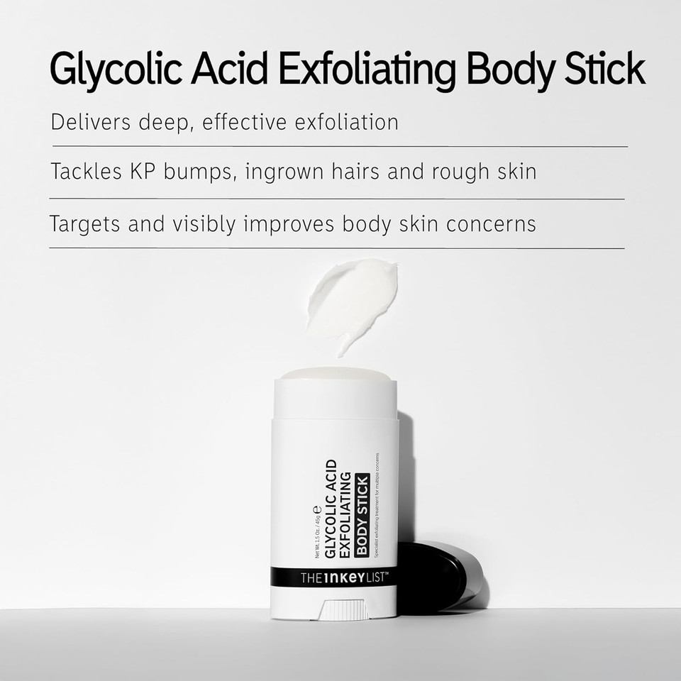 The Inkey List Glycolic Acid Exfoliating Body Stick 45G, Multiple Concerns, One Targeted Solution, Delivers Deep, Effective Exfoliation, Fragrance Free, Suitable For All Skin Types