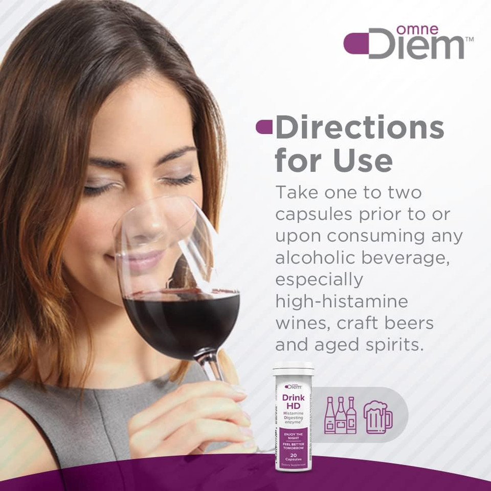 Omne Diem Drink Hd Dietary Supplement: Natural Histamine Neutralizing & Digesting Enzyme  6.4Mg Diamine Oxidase (Dao), 20 Capsules