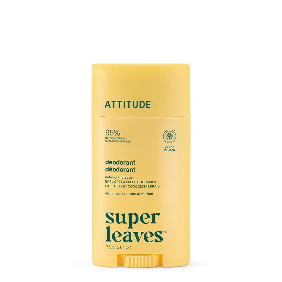 Attitude Aluminum Free Deodorant, Natural Origin Ingredients, Ewg Verified, Odor Control With Baking Soda, Twist & Glide, Dermatologically Tested, Vegan, Earl Grey & Fresh Cucumber, 2.64 Oz