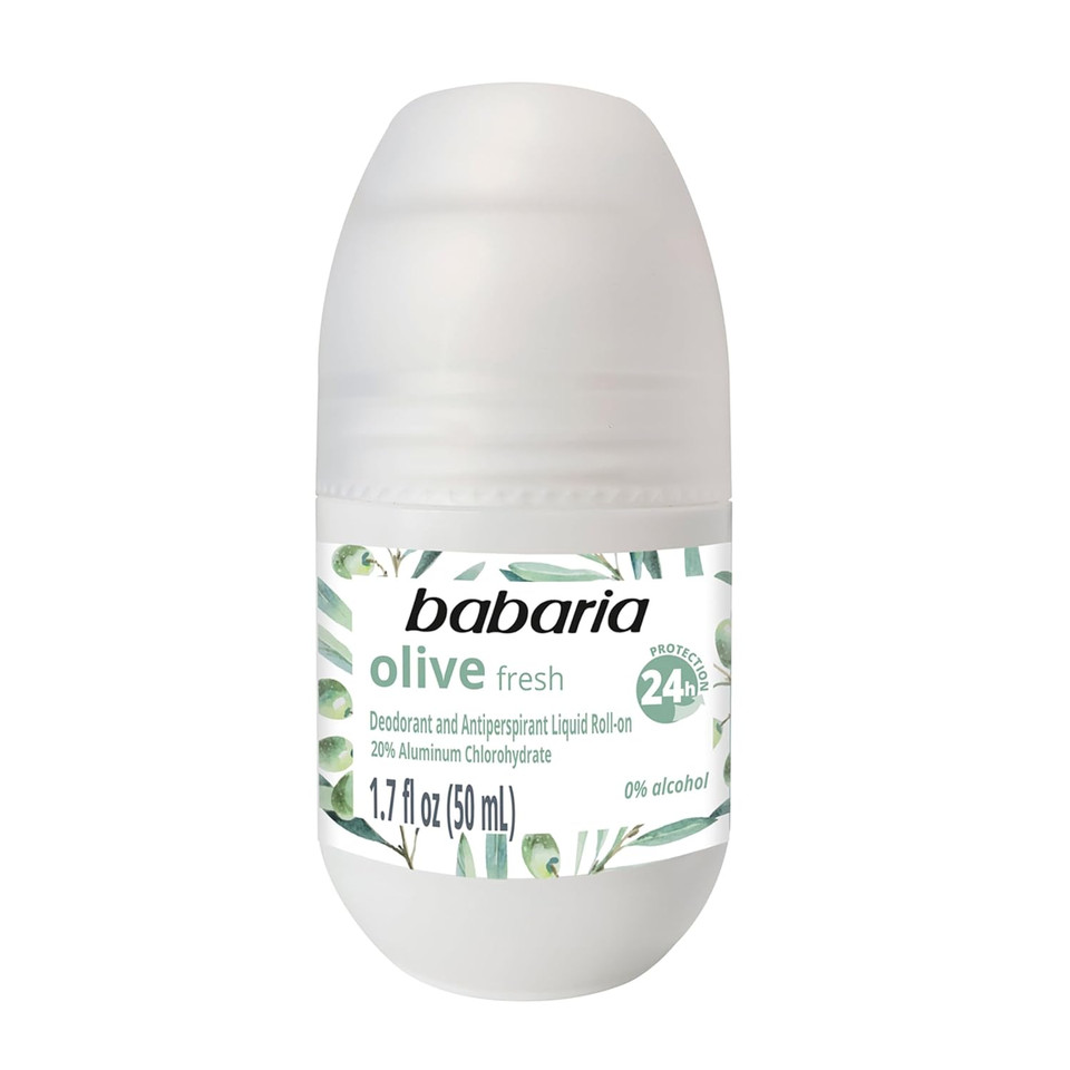 Babaria Roll-On Deodorant, Olive Oil - Antiperspirant For Women And Men - 24-Hour Protection - Moisturizing Anti Sweat Deodorant - 1.7 Oz