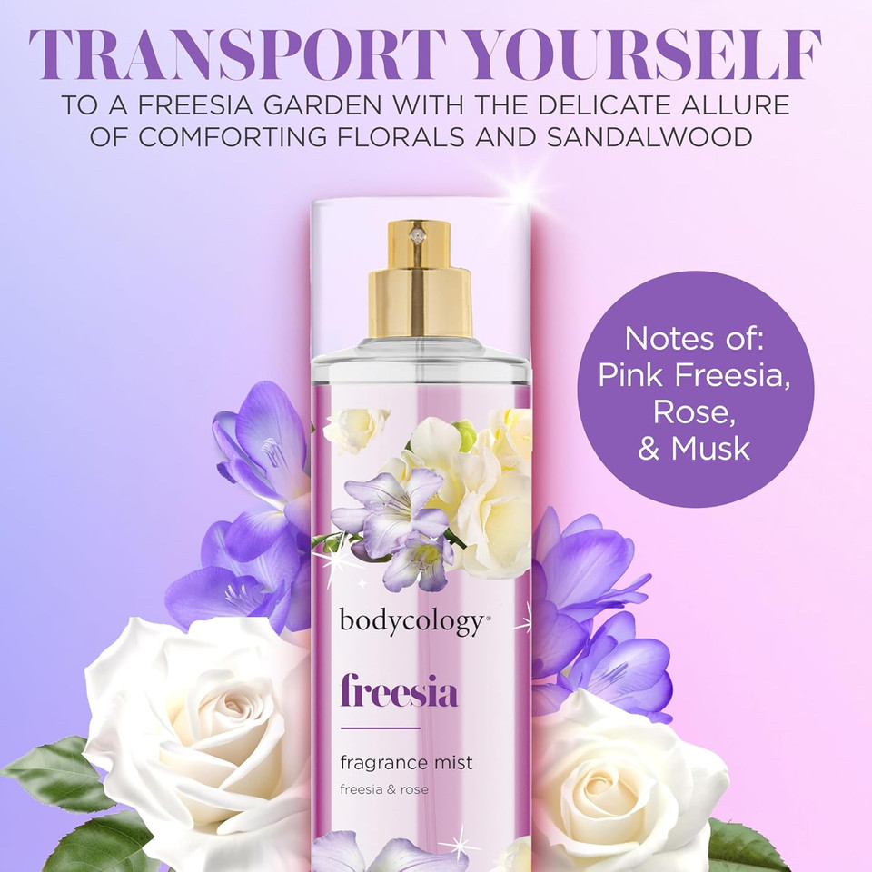 Bodycology Long-Lasting Fragrance Body Mist, Freesia, 8 Fl Oz