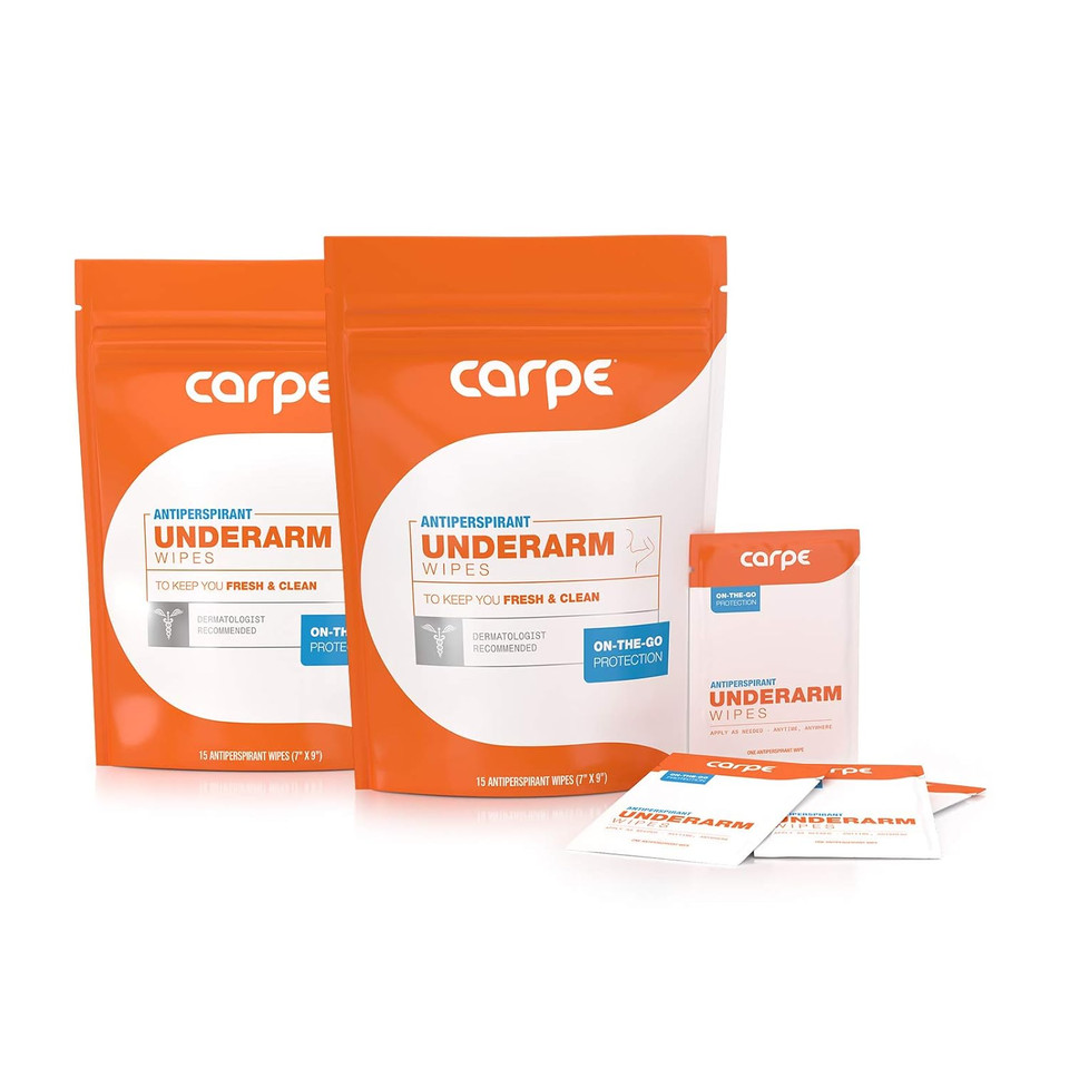 Carpe Antiperspirant Underarm Wipes For Sweat Blocking, Deodorizing, And Cleansing When YouRe On The Move - 15 Residue Free, Individually Wrapped Wipes - Clean And Refreshing Scent