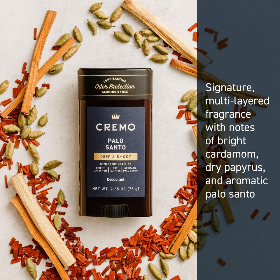Cremo Palo Santo Aluminum Free Deodorant For Men, 48-Hour Long Lasting Odor Protection, 2.65Oz
