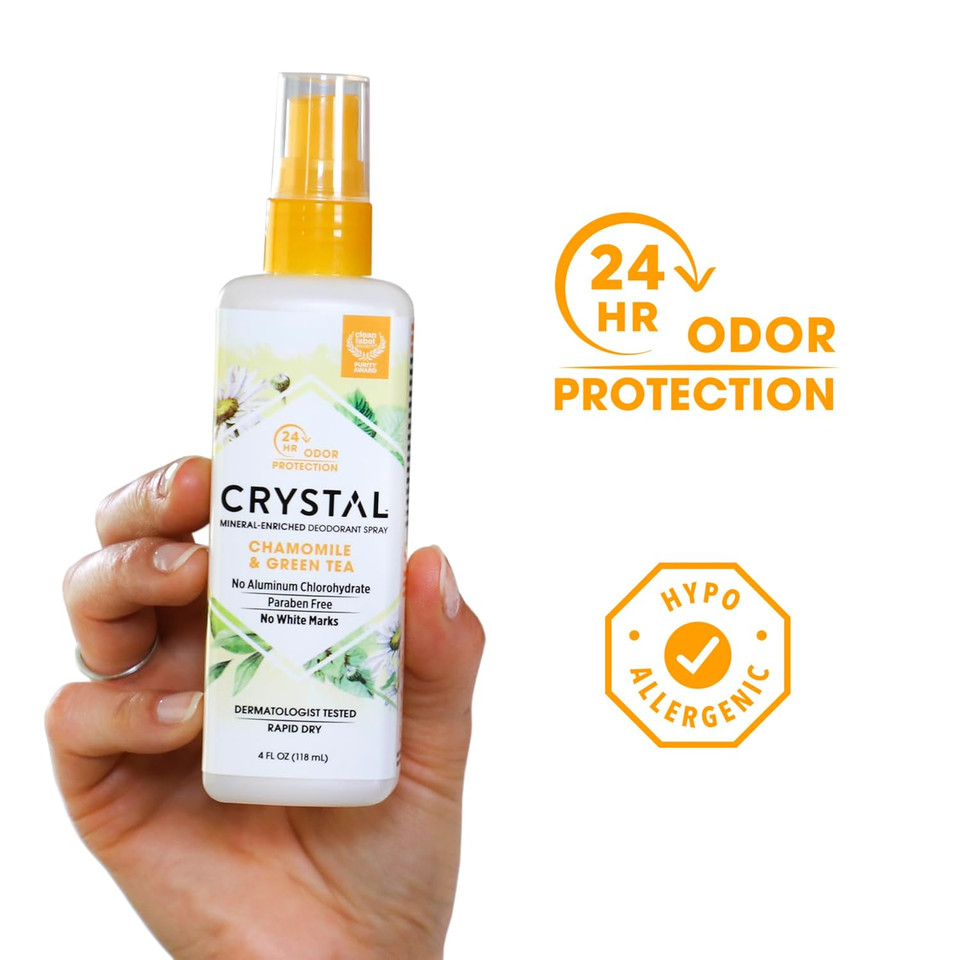 Crystal Essence Mineral Deodorant Body Spray Lavendar & White Tea, All Over Body Deodorant, 4 Oz