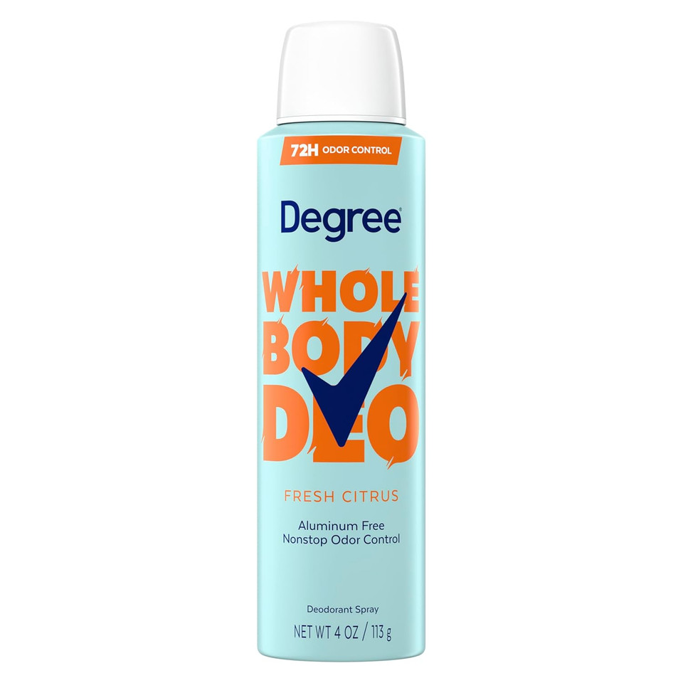 Degree Women Whole Body Deodorant Spray, Fresh Citrus Scent, Aluminum Free 72H Odor Protection 4 Oz