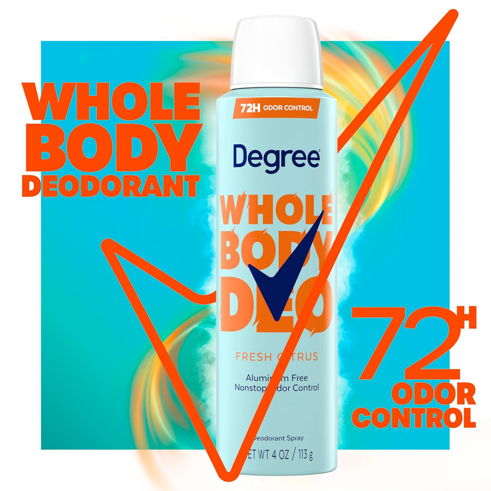Degree Women Whole Body Deodorant Spray, Fresh Citrus Scent, Aluminum Free 72H Odor Protection 4 Oz