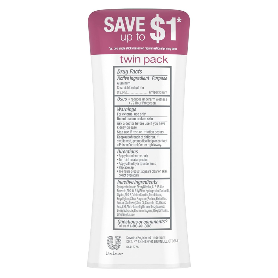 Dove Advanced Care Antiperspirant Deodorant Stick Cool Essentials For Helping Repair Skin Barrier After Shaving, With 72-Hour Sweat & Odor Protection, 2.6 Oz