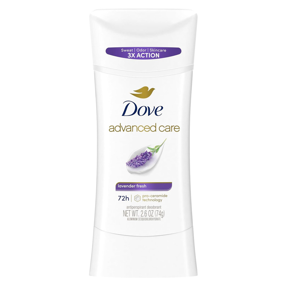 Dove Advanced Care Antiperspirant Deodorant Stick Lavender Fresh For Helping Repair Skin Barrier After Shaving, With 72-Hour Sweat & Odor Protection, 2.6 Oz