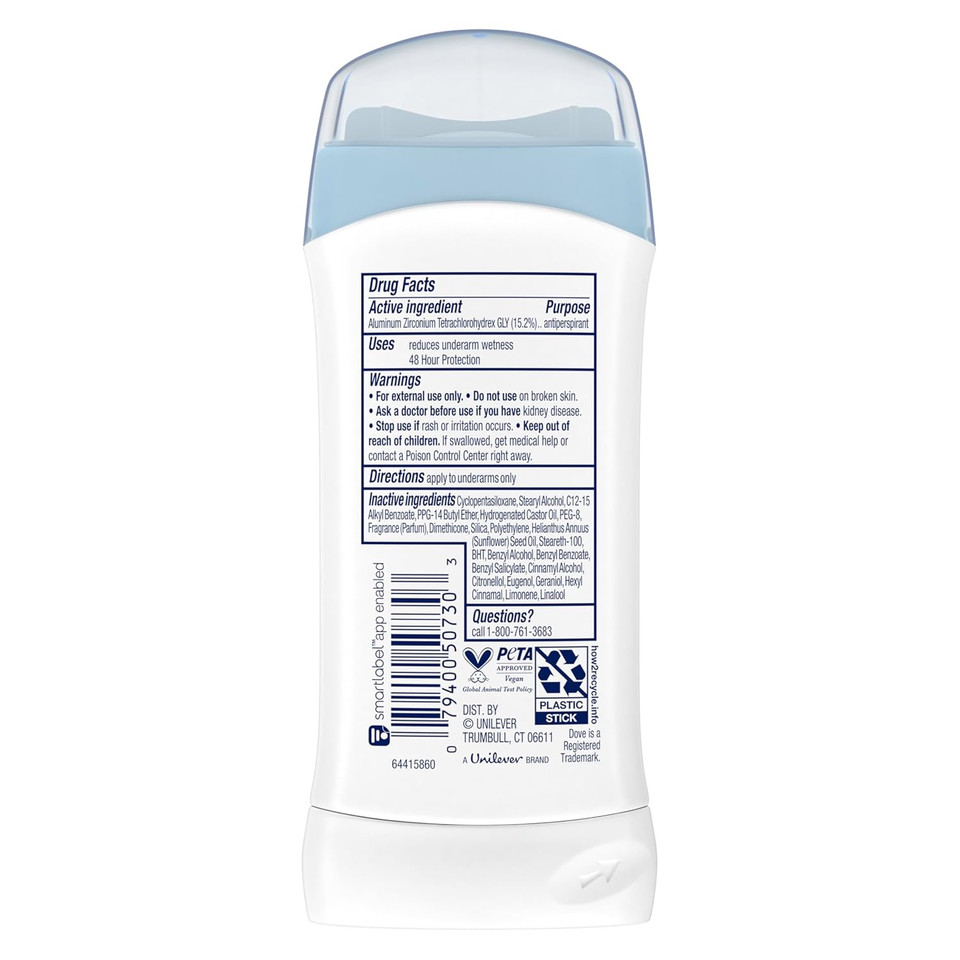 Dove Invisible Solid Antiperspirant Deodorant Stick 2 Count Original Clean, For Women, For All Day Underarm Sweat & Odor Protection 2.6 Oz