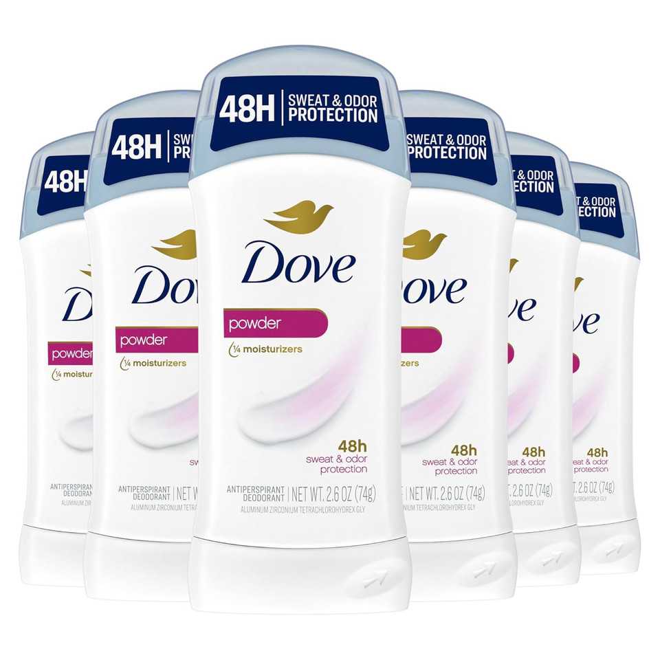Dove Invisible Solid Antiperspirant Deodorant Stick 2 Count Powder, For Women, For All Day Underarm Sweat & Odor Protection 2.6 Oz