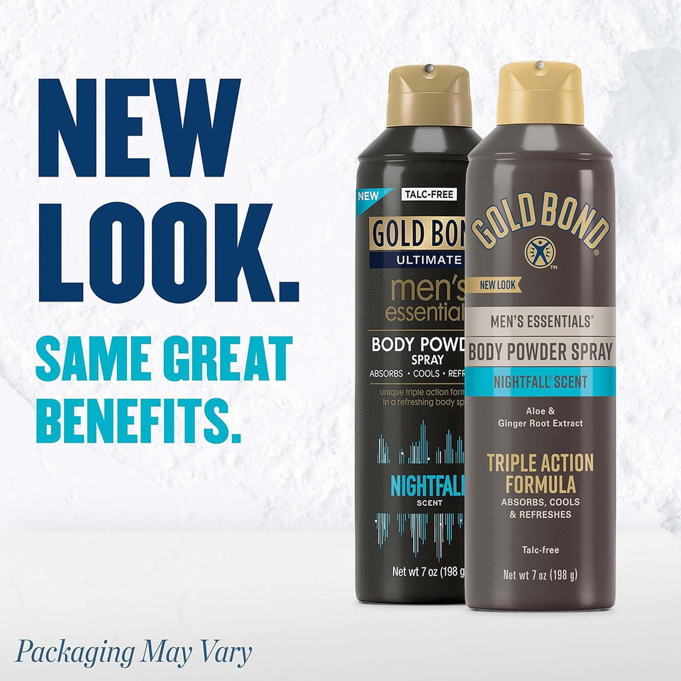 Gold Bond Men'S Essentials Talc-Free Body Powder Spray 7 Oz. Recharge Scent Wetness Protection