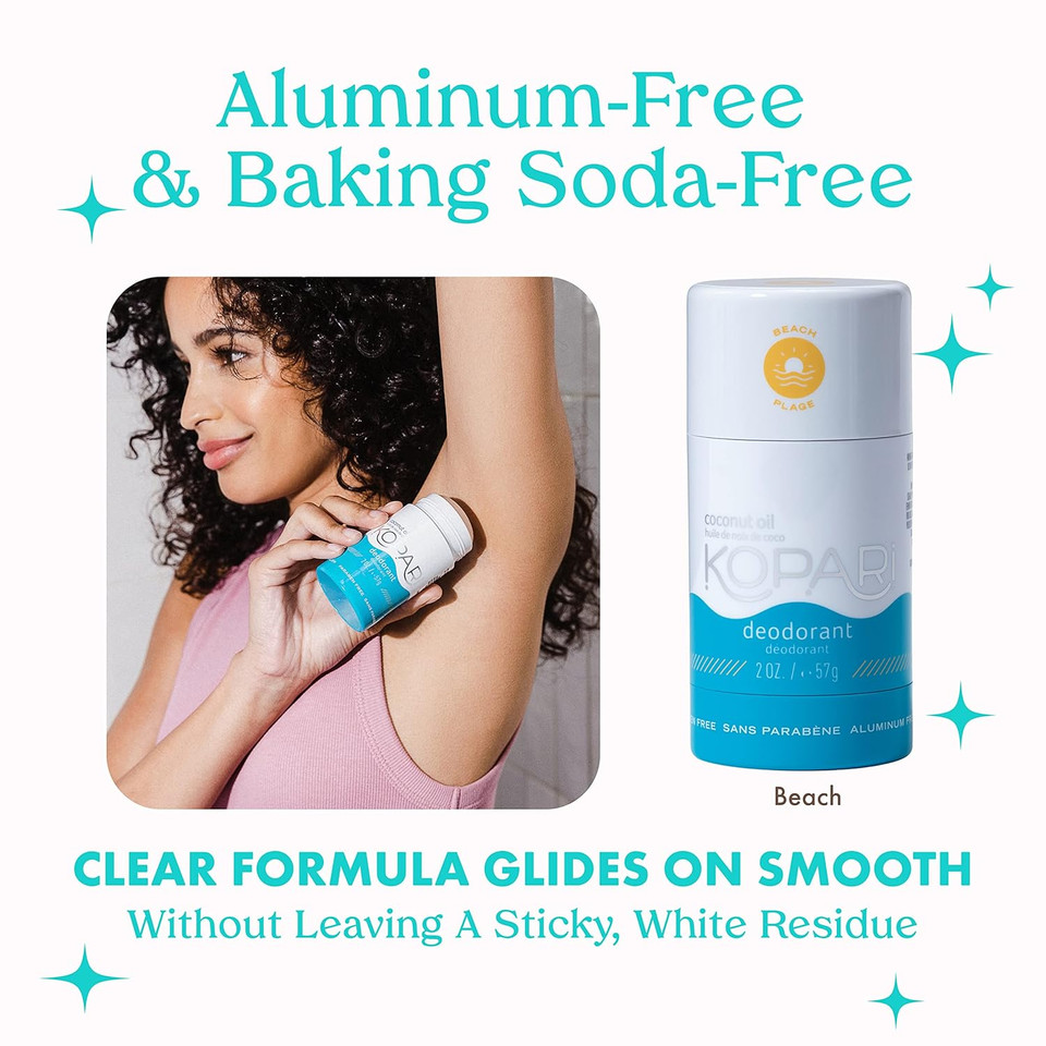 Kopari Aluminum Free Coconut Deodorant, Non Toxic & Clean Plant-Based, No Aluminum, Parabens Or Baking Soda, Long Lasting Protection, Beach 2 Oz