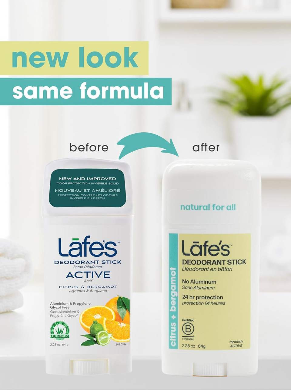 Lafe'S Natural Deodorant | 2.25Oz Aluminum Free Natural Deodorant Stick For Women & Men | Paraben Free & Baking Soda Free With 24-Hour Protection | Citrus & Bergamot - Formerly Active