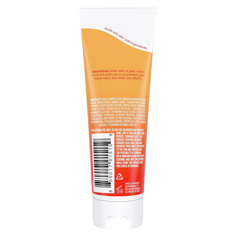 Lume Whole Body Deodorant - Invisible Cream Tube - 72 Hour Odor Control - Aluminum Free, Baking Soda Free, Skin Safe - 3.0 Ounce (Clean Tangerine)