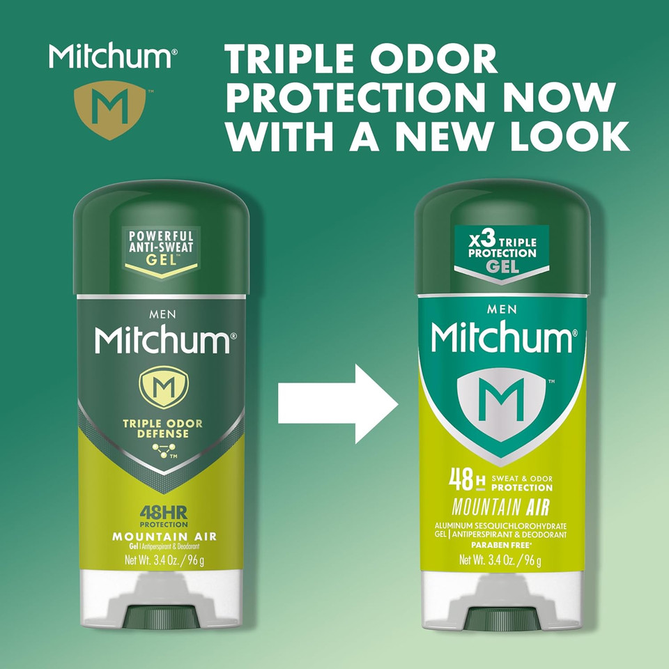 Mitchum MenS Triple Odor Protection Antiperspirant & Deodorant Gel, Mountain Air, 48Hr Protection, 3.4 Oz