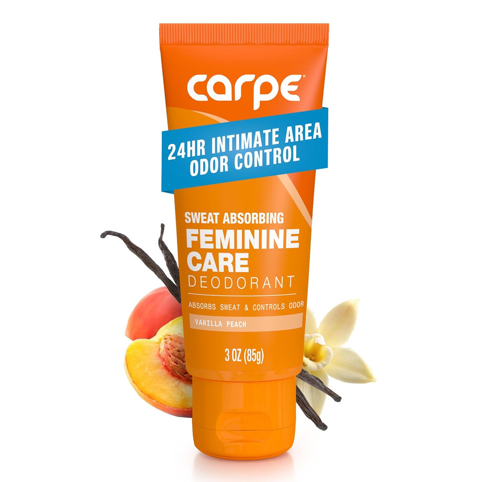 New Carpe Feminine Care Intimate Deodorant For Women, Ph Balanced And Sweat Absorbing Whole Body Deodorant, Gynecologist Tested, Safe For Private Parts, Vanilla Peach Scent