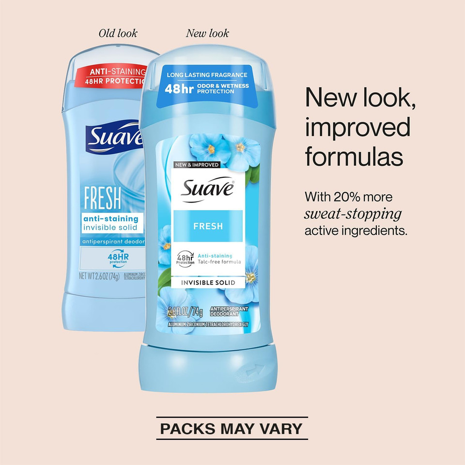 Suave Invisible Solid Antiperspirant Deodorant, Everlasting Sunshine - 2.6 Oz - 2 Pk