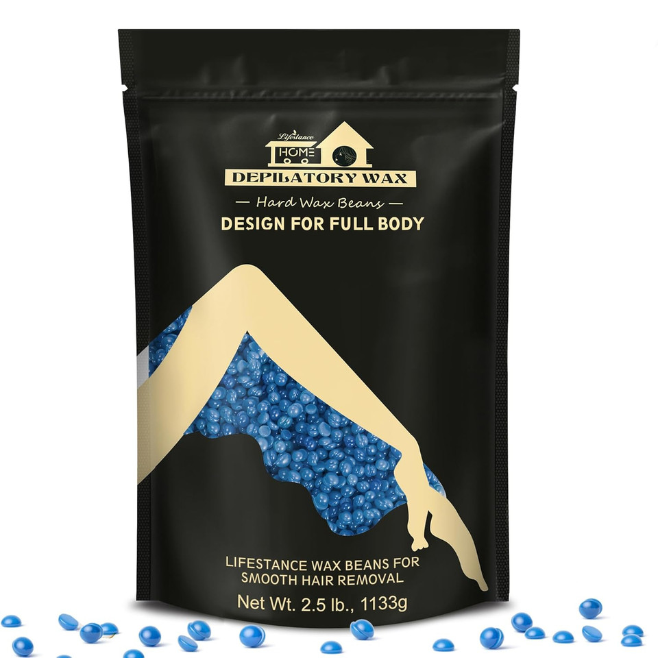 2.5Lb Lifestance Hard Blue Brazilian Bikini Wax Kit With 30 Applicators - Pearl Wax Beads For Face, Body, Legs - For Women And Men