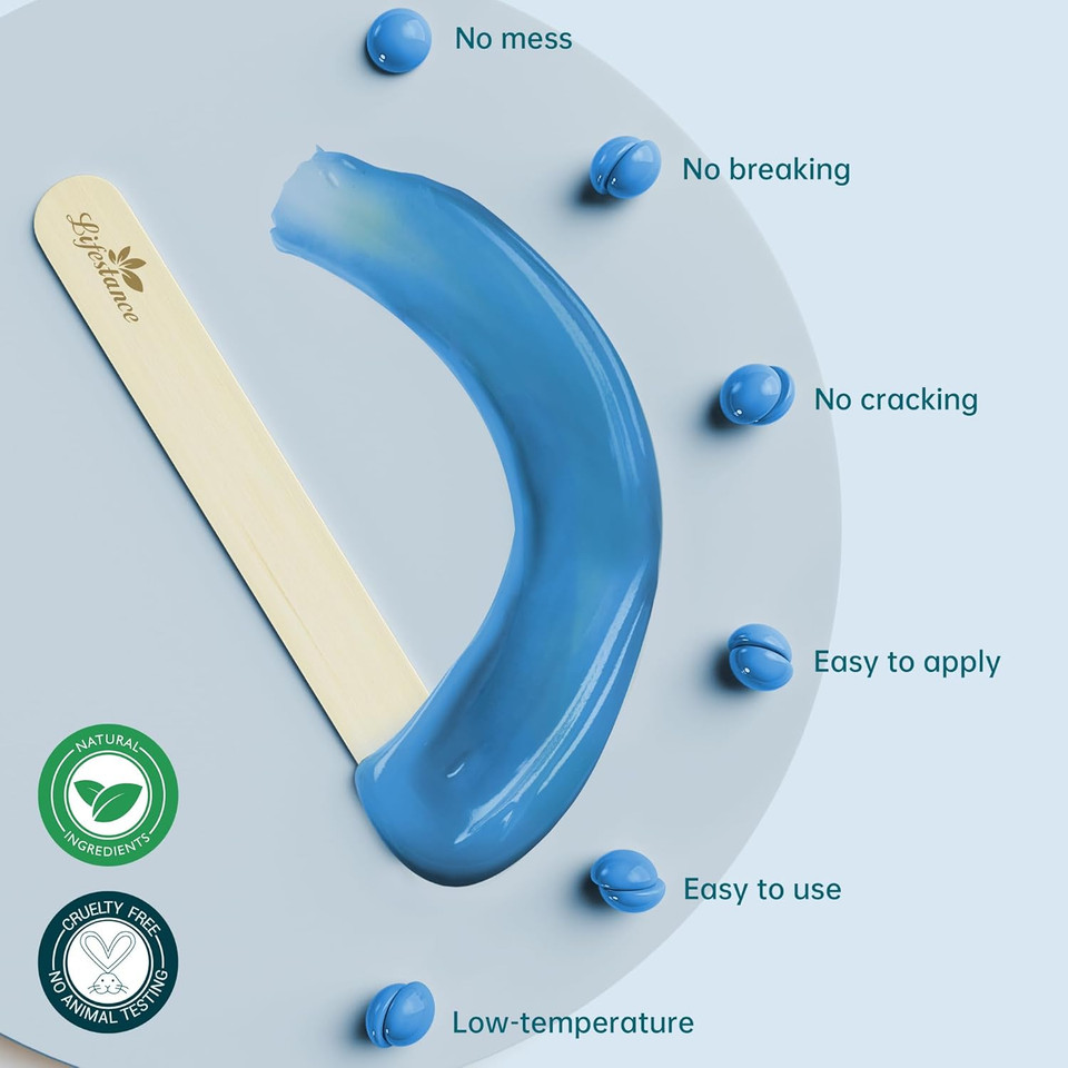 2.5Lb Lifestance Hard Blue Brazilian Bikini Wax Kit With 30 Applicators - Pearl Wax Beads For Face, Body, Legs - For Women And Men