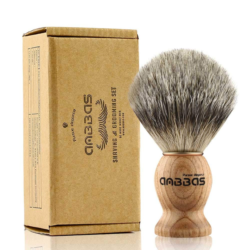 Anbbas Badger Hair Shaving Brush With Wall Mounted Brush Holder Stand For Traditional Shaving
