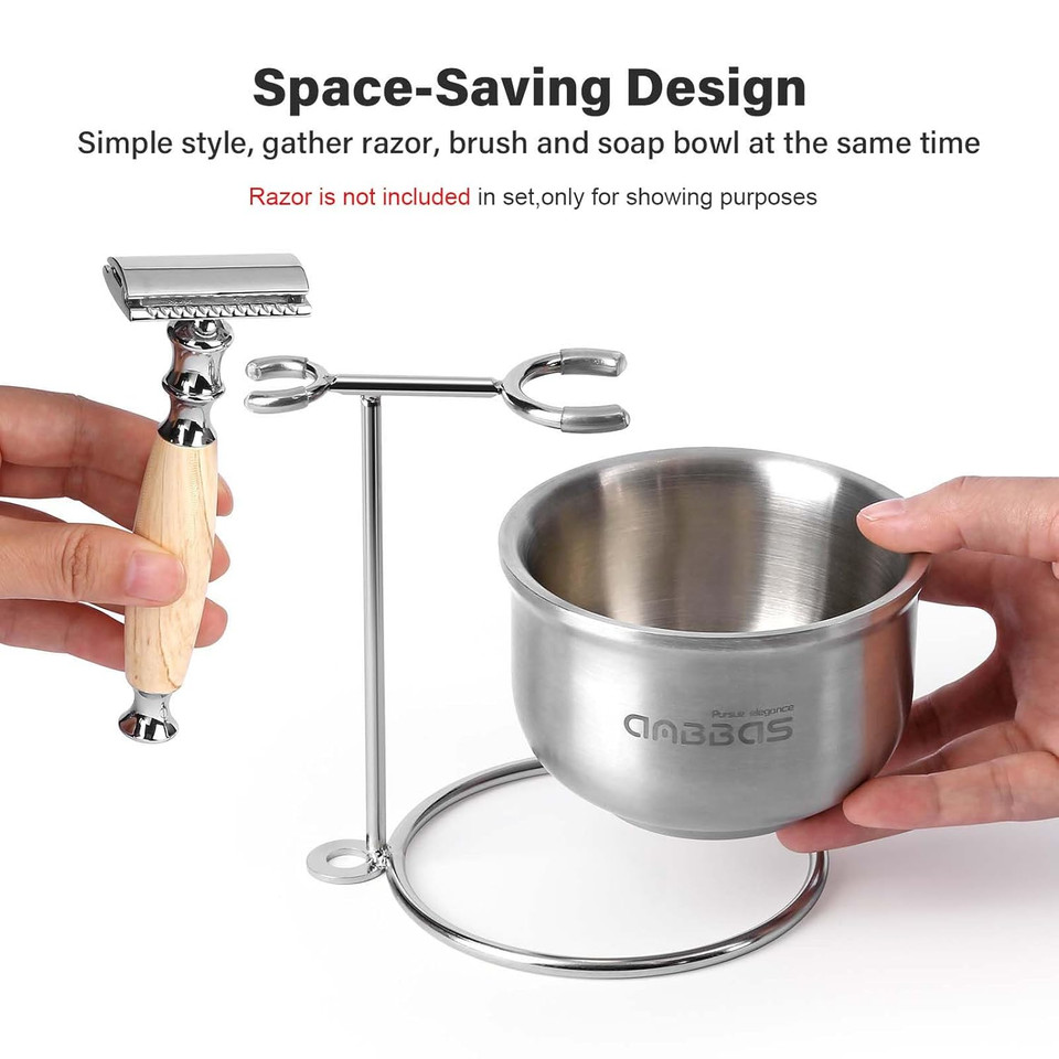 Anbbas Badger Hair Shaving Brush,Stainless Steel Stand Holer For Razor And Brush, Shaving Soap And Bowl,4In1 Kit For Men Wet Shave