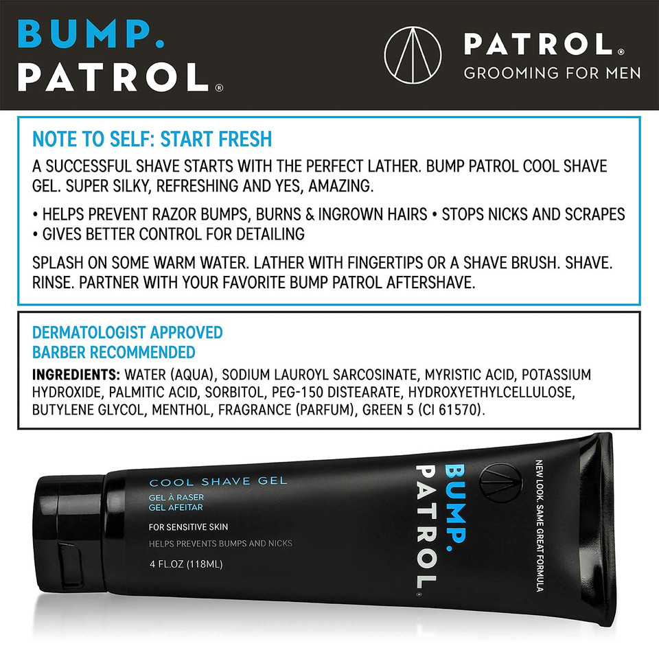 Bump Patrol Cool Shave Gel - Sensitive Clear Shaving Gel With Menthol Prevents Razor Burn, Bumps, Ingrown Hair - 4 Ounces