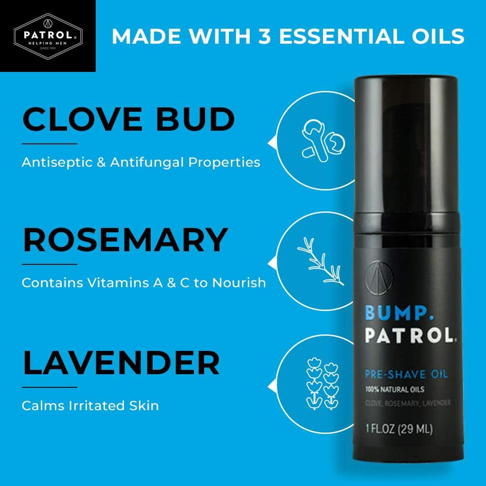 Bump Patrol Pre-Shave Oil For Men With Natural Essential Oils - Smooth Shave, Softer Skin - 1 Ounce