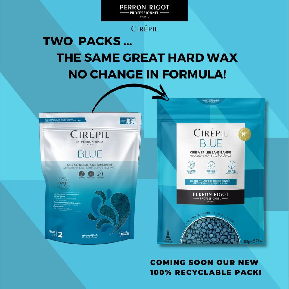 Cirepil - Blue - 800G Wax Beads - Unscented For Sensitive Skin - Disposable Blue Wax Refill - Fluid Gel Texture, Easy Removal, Peel-Off - No Strip Needed