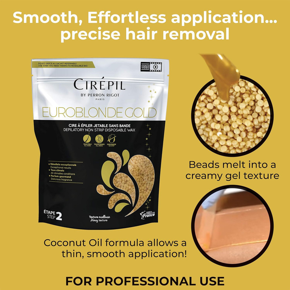 Cirepil - Euroblonde Gold - 800G / 28.22 Oz Wax Beads Bag - Light Monoi Scent - Ultra Fluid Gel Texture - All-Purpose & Easy Removal