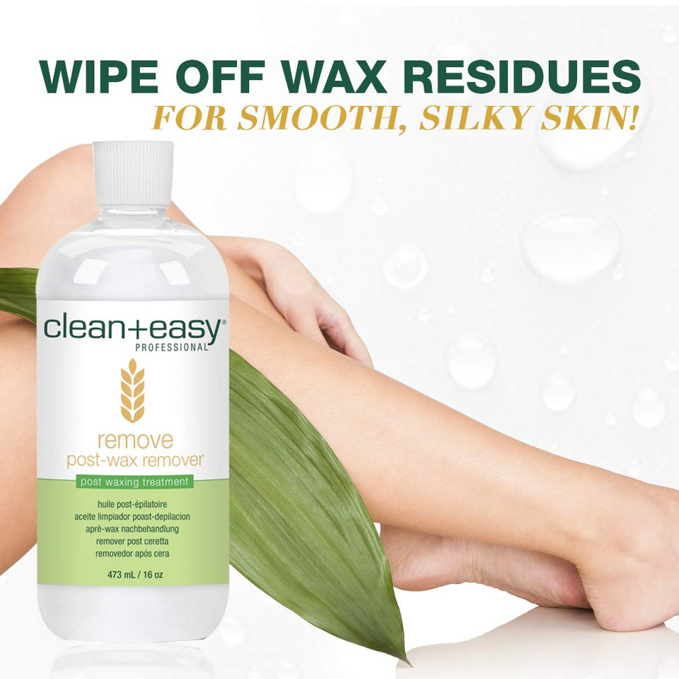Clean + Easy After Wax Remover  After Wax Care Oil With Wheat Germ, Post Waxing Cleanser For Skin & Wax Residue, 16 Oz