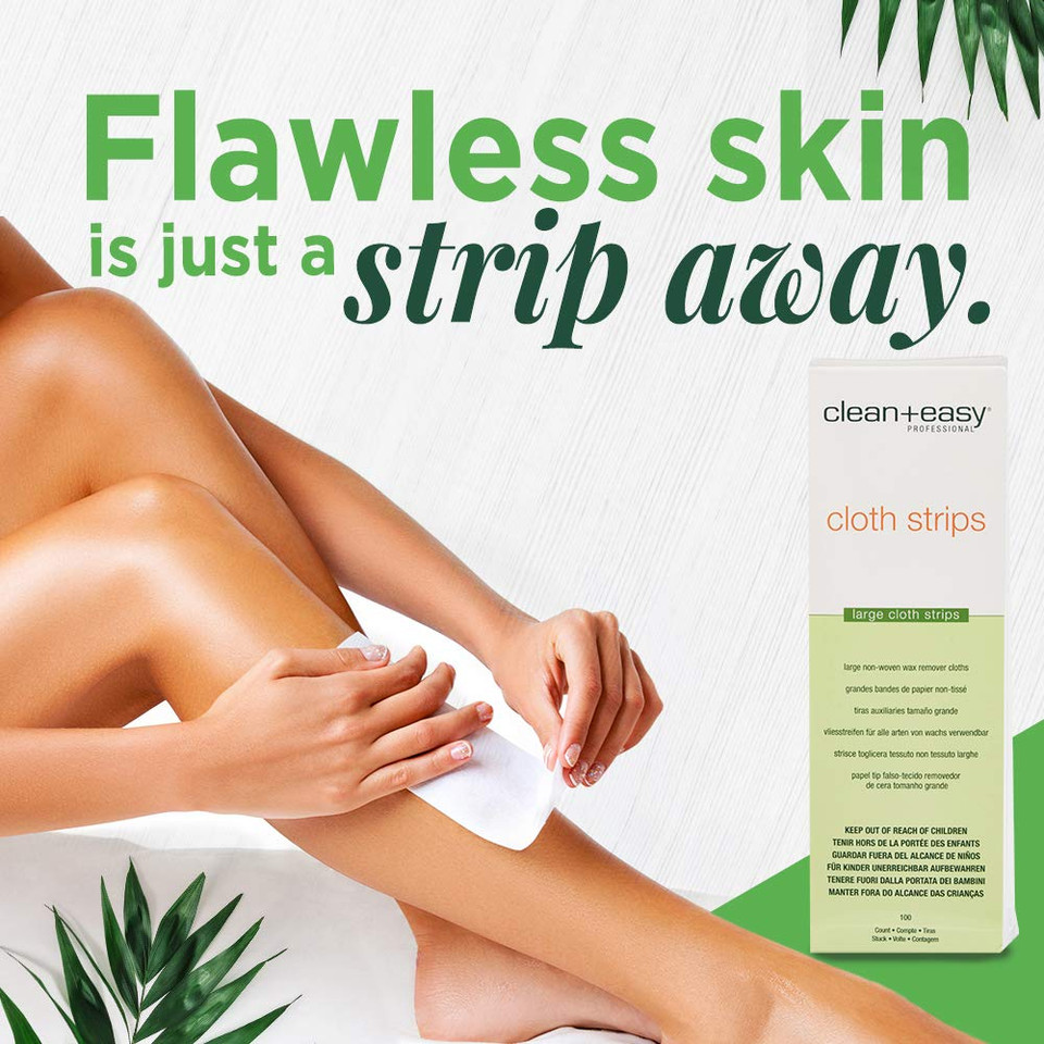 Clean + Easy Cloth Wax Strips  Non-Woven Wax Strips For Hair Removal, Salon And At-Home Use For Face, Legs & Body, 3X9, 100 Count