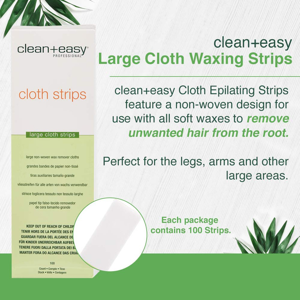 Clean + Easy Cloth Wax Strips  Non-Woven Wax Strips For Hair Removal, Salon And At-Home Use For Face, Legs & Body, 3X9, 100 Count